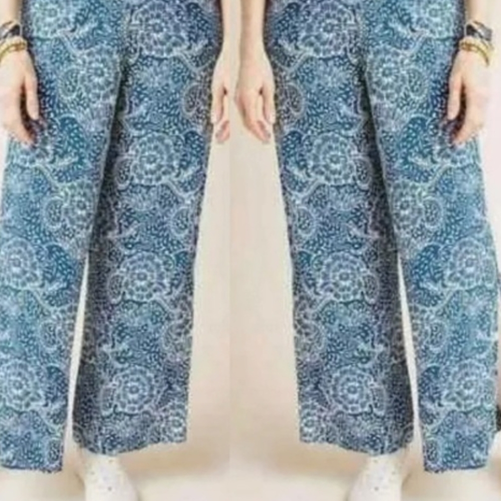 Maeve By Anthropology Women's Small Blue Patterned Pants Slit Side